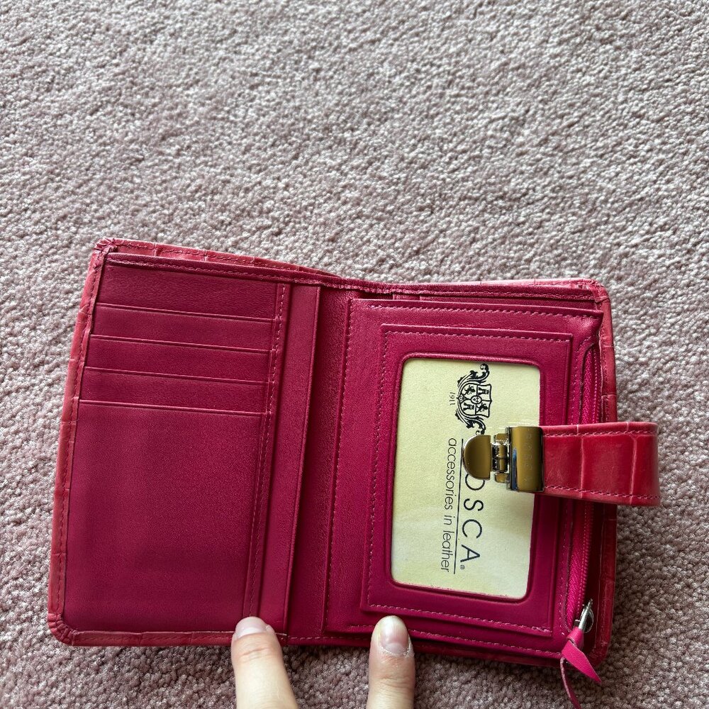 Bosca Hot Pink Croc-Embossed Wallet & Mini Wallet Set (Latch Shut) - Picture 5 of 8